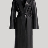 Nour Hammour | Ruelle Smooth Leather Coat in Noir-Classique