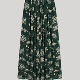 Green floral pleated skirt
