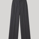 A pair of dark gray wide-leg trousers