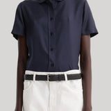 Róhe | Embroidered Silk Fitted Shirt in Night