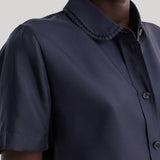 Róhe | Embroidered Silk Fitted Shirt in Night