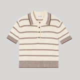 Róhe | Towelling Striped Polo in Cream & Brown Stripe