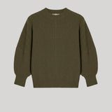 An olive green ribbed knit sweater 