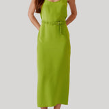 Sablyn | Paz Scoop Neck Column Silk Dress with Ruched Belt