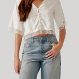 Sablyn | Simone Short Sleeve Button Down with Lace
