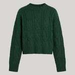 A dark green cropped cable-knit sweater