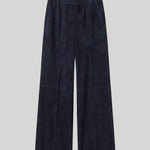 Suede navy wide leg trousers