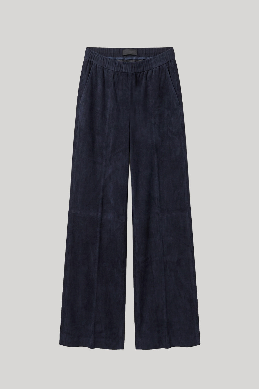 Suede navy wide leg trousers