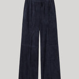 Suede navy wide leg trousers