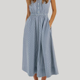 Suzie Kondi | Daphne Dress in Navy Stripe Cotton Poplin