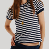 Suzie Kondi | Symi Cotton Jersey Tee in Navy-Ivory Stripe
