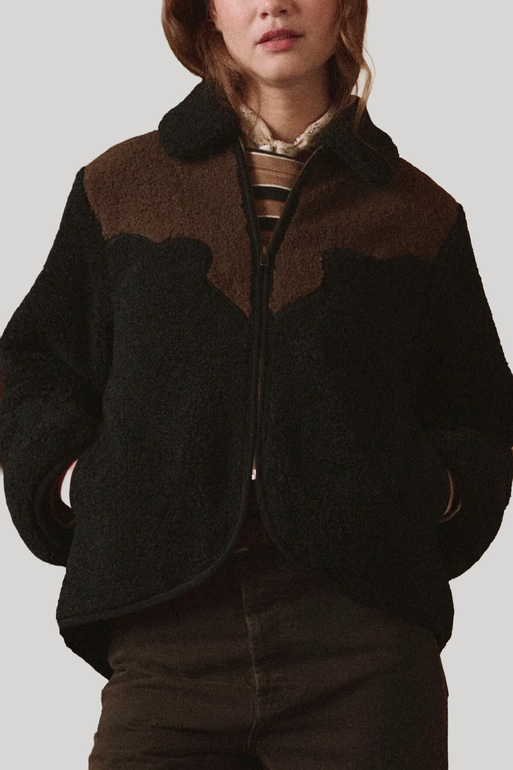 Black jacket with brown yoke