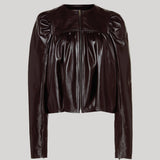 Ulla Johnson | Anouk Zip Up Leather Jacket in Mahogany