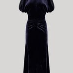 Navy blue velvet midi dress