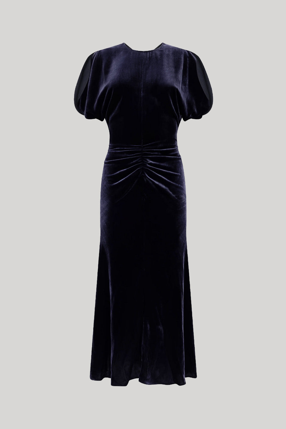 Navy blue velvet midi dress
