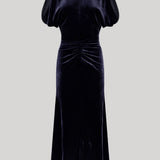 Navy blue velvet midi dress
