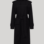Black funnel neck trench coat