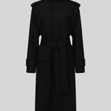 Black funnel neck trench coat
