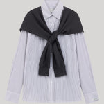 Striped button down with sweater detail