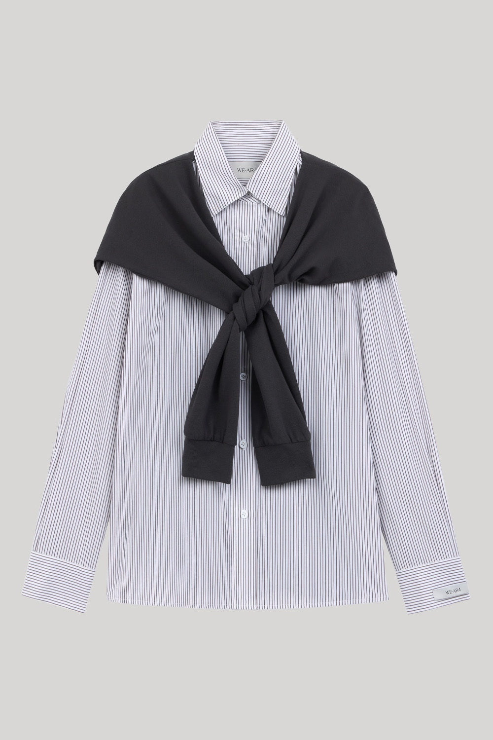 Striped button down with sweater detail