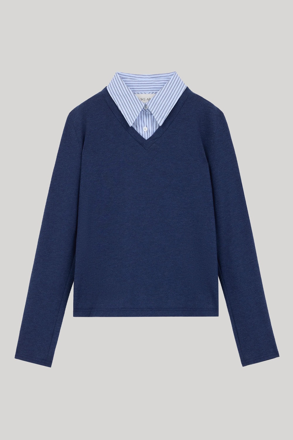 Navy sweater with striped shirting 
