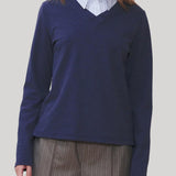 Navy sweater with striped shirting 