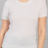 Allude White Short Sleeve Crew Neck Sweater
